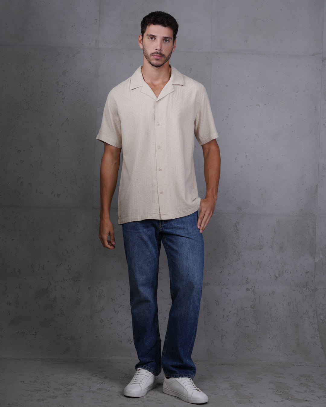 Beige Riviera Short Sleeve Camp Collar Shirt