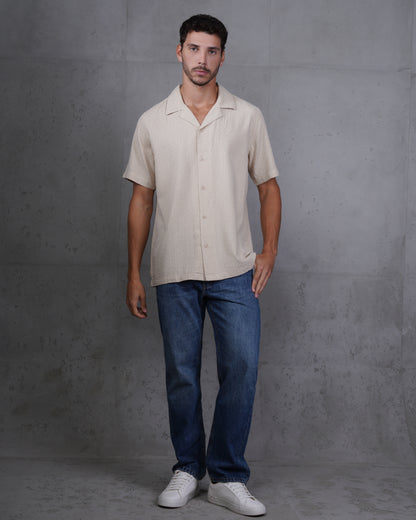 Beige Riviera Short Sleeve Camp Collar Shirt