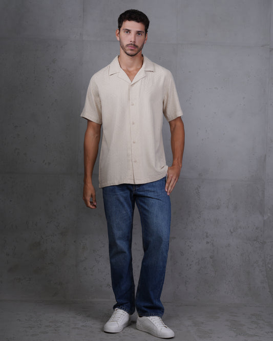 Beige Riviera Short Sleeve Camp Collar Shirt