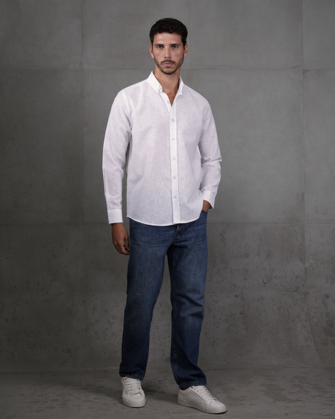White Cotton Casual Long Sleeve Shirt