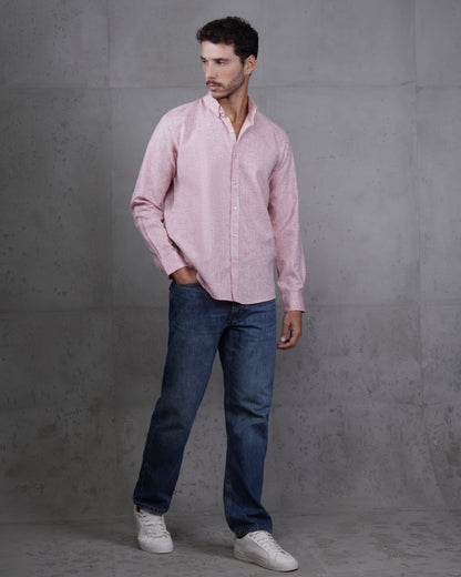 Red Cotton Casual Long Sleeve Shirt