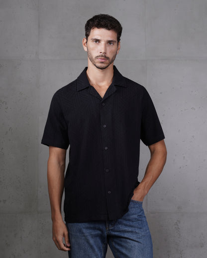 Black Riviera Short Sleeve Camp Collar Shirt