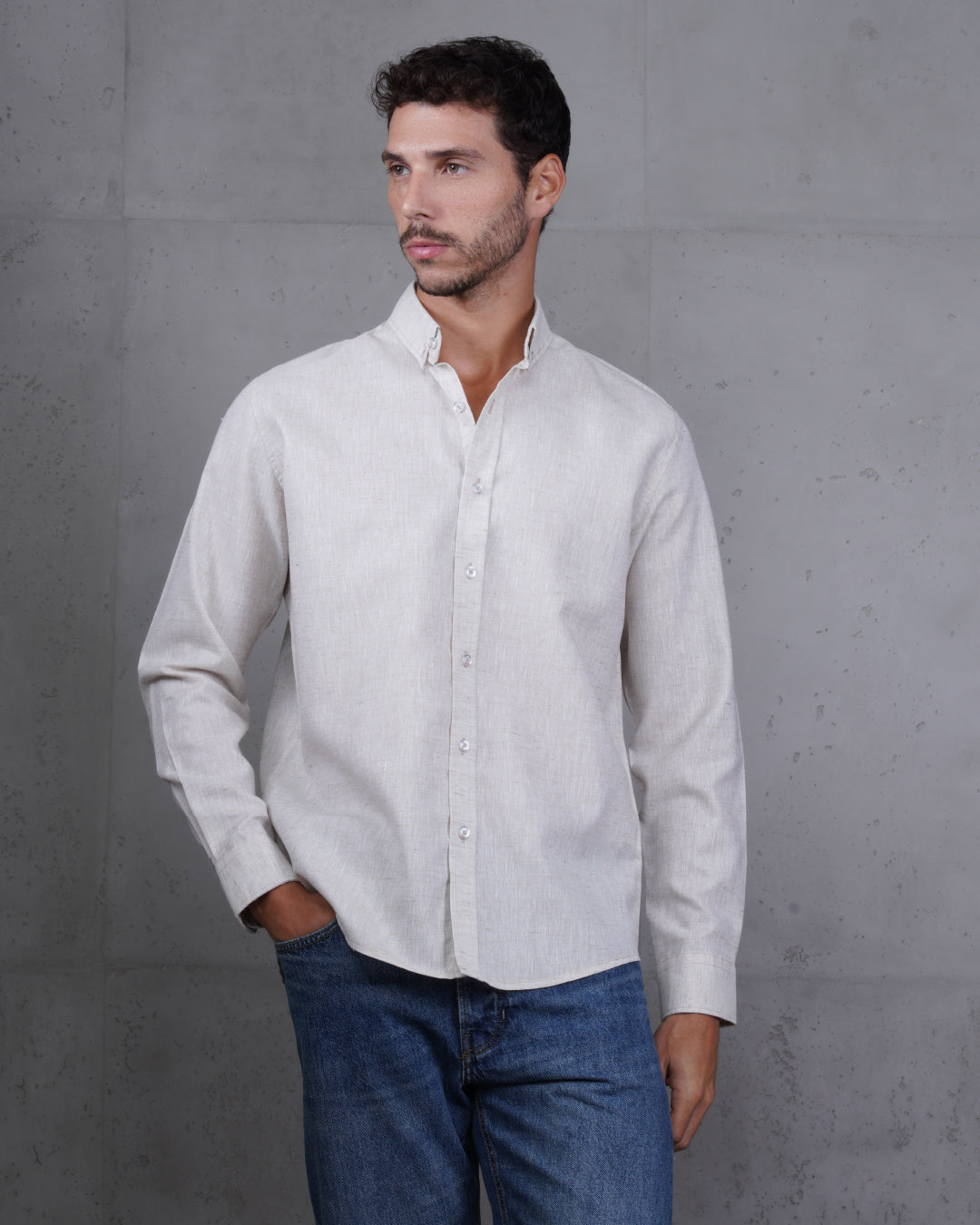 Caffee Cotton Casual Long Sleeve Shirt