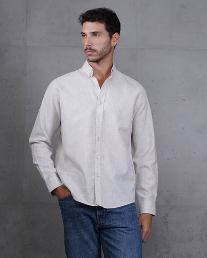 Caffee Cotton Casual Long Sleeve Shirt