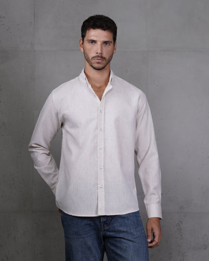Beige Cotton Casual Long Sleeve Shirt