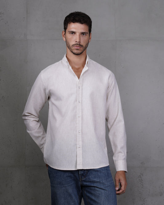 Beige Cotton Casual Long Sleeve Shirt