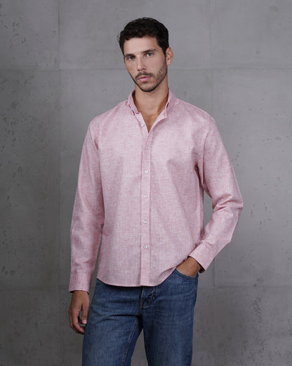 Red Cotton Casual Long Sleeve Shirt