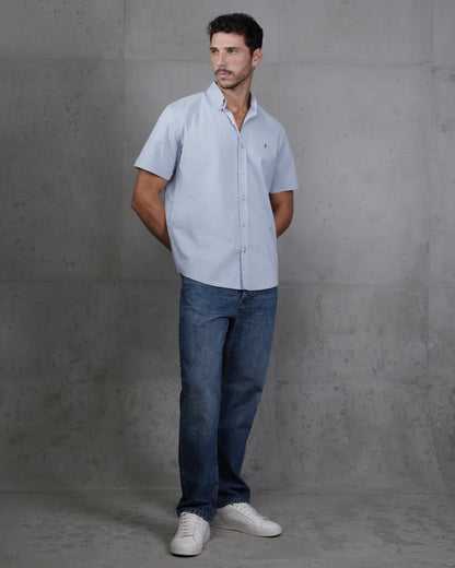 Navy Cotton Short-Sleeve Shirt