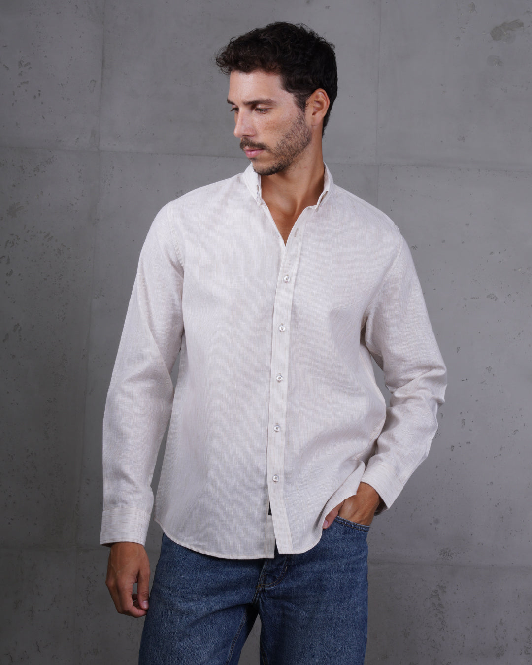 Beige Casual Cotton Long Sleeve Shirt