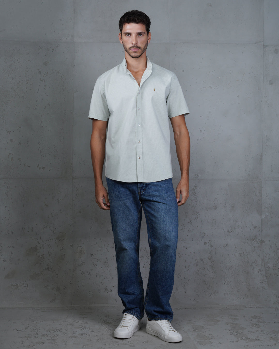 Dark Mint Green Cotton Short-Sleeve Shirt