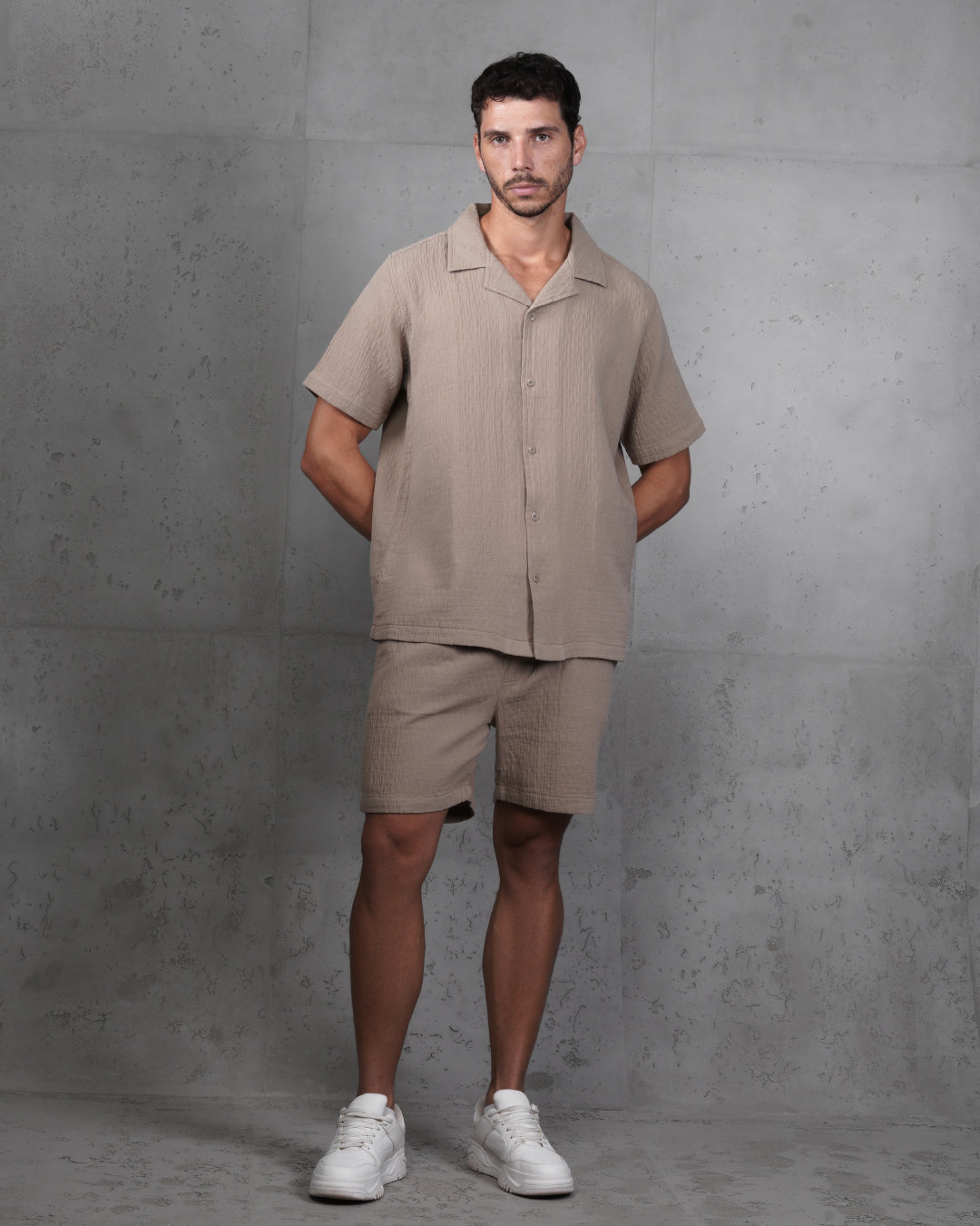 Caffee Linen-Cotton Short Sleeve Shirt & Shorts Set – Relaxed Fit