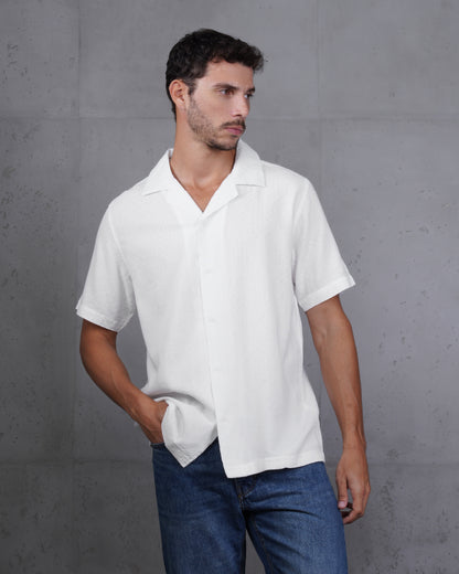 White Riviera Short Sleeve Camp Collar Shirt