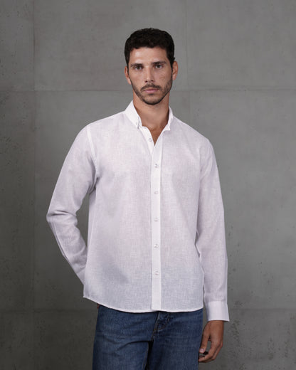 White Cotton Casual Long Sleeve Shirt
