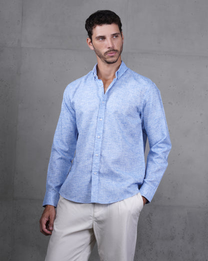 Blue Cotton Casual Long Sleeve Shirt