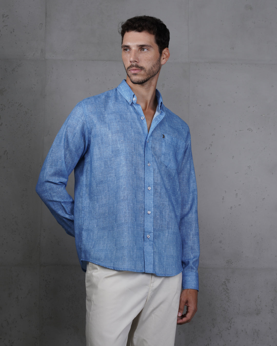 Medium Blue Linen Plain Shirt