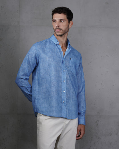 Medium Blue Linen Plain Shirt