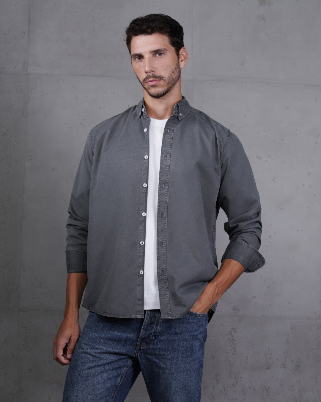 Grey Men’s Plain Cotton Shirt