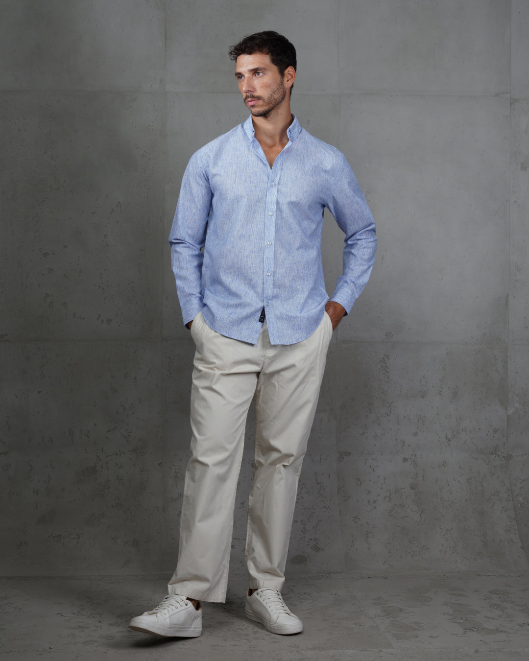 Blue Casual Cotton Long Sleeve Shirt