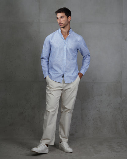 Blue Casual Cotton Long Sleeve Shirt