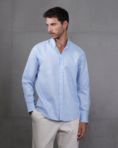 Baby Blue Cotton Casual Long Sleeve Shirt