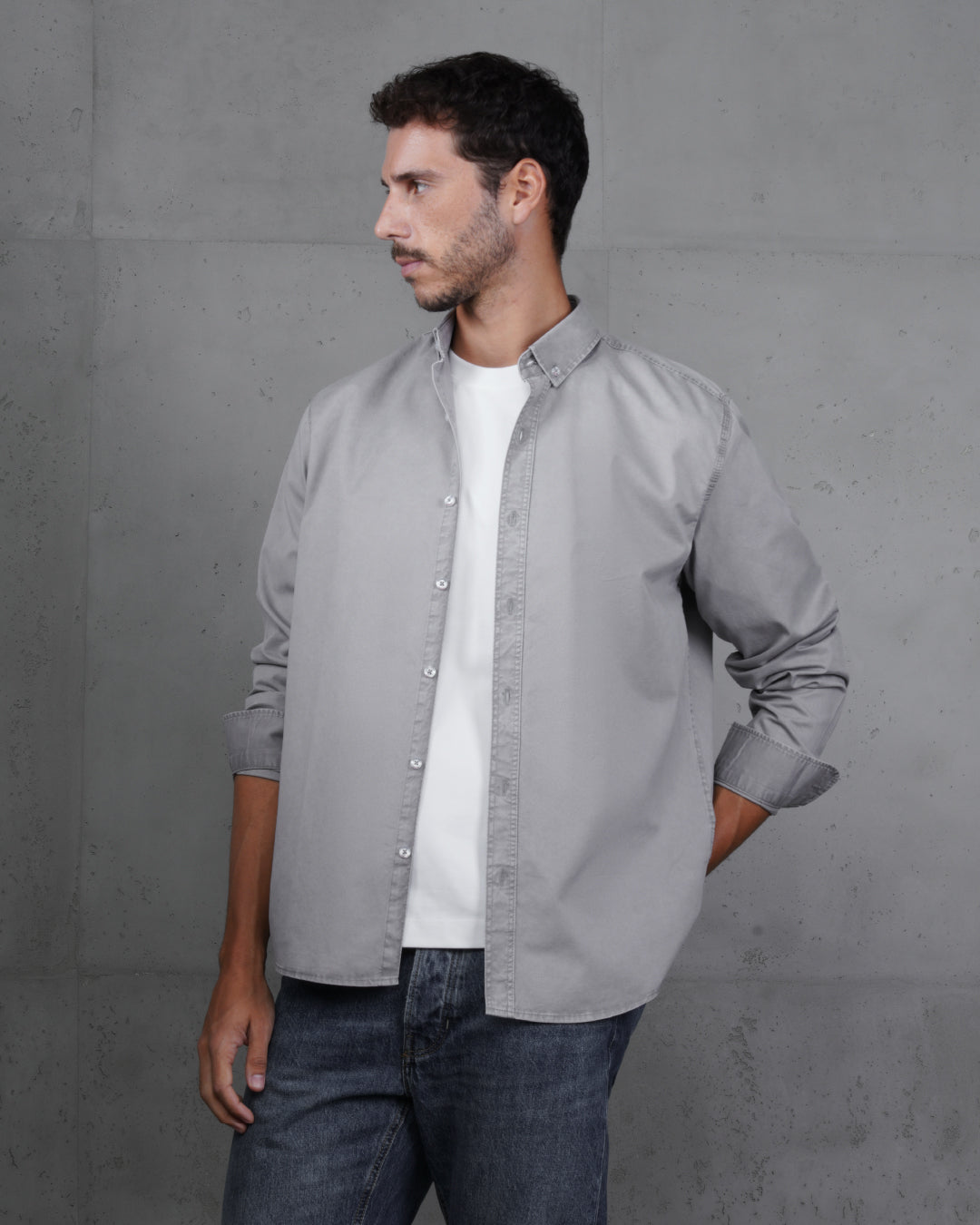 Light Grey Men’s Plain Cotton Shirt