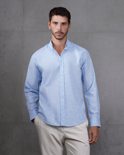 Baby Blue Cotton Casual Long Sleeve Shirt