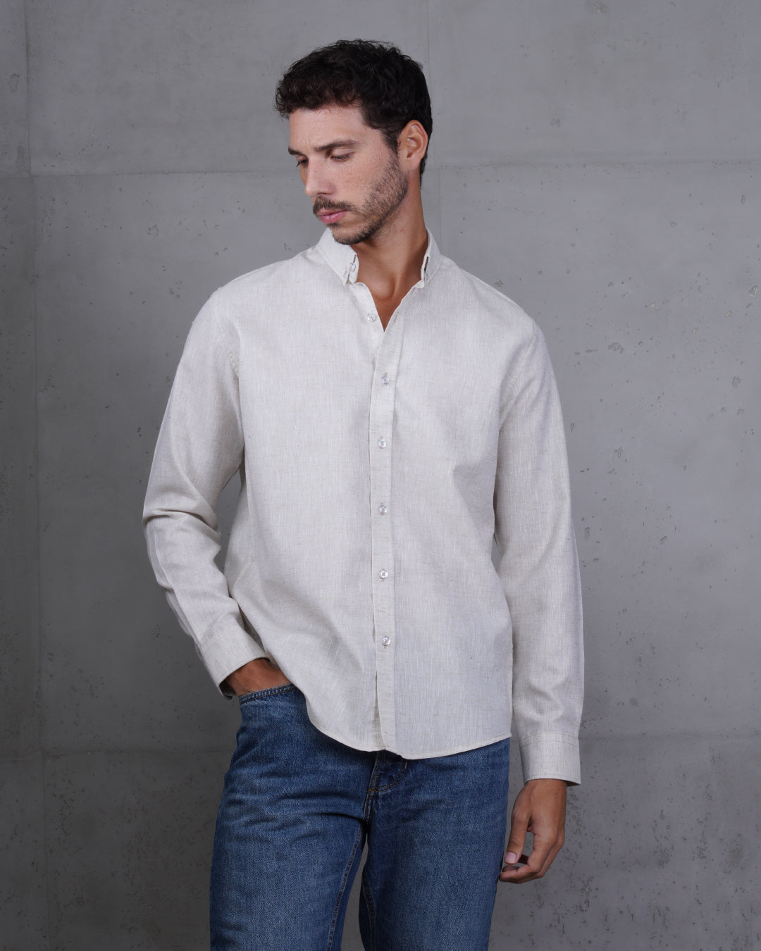 Caffee Cotton Casual Long Sleeve Shirt