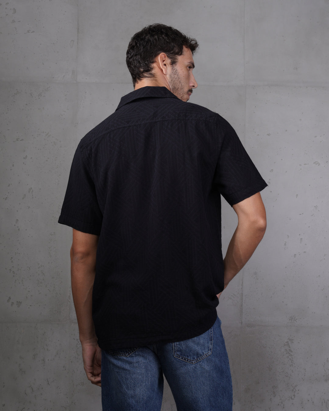 Black Riviera Short Sleeve Camp Collar Shirt