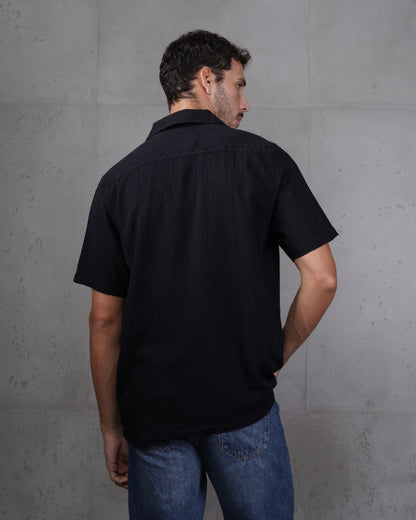 Black Riviera Short Sleeve Camp Collar Shirt