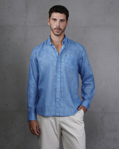 Medium Blue Linen Plain Shirt