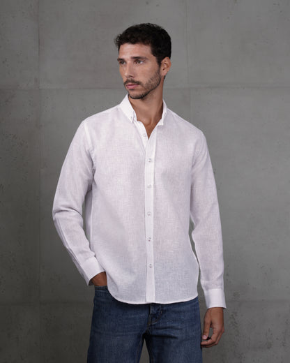 White Cotton Casual Long Sleeve Shirt