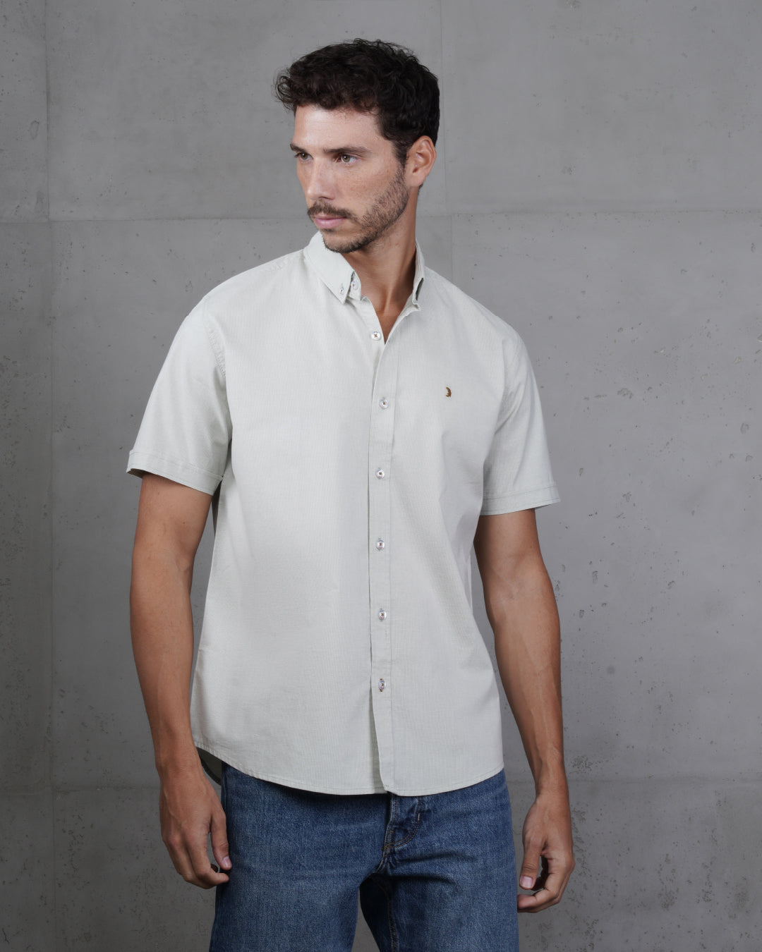 Mint Green Cotton Short-Sleeve Shirt