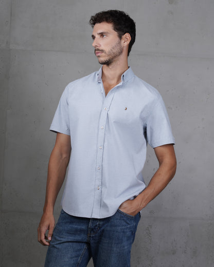 Navy Cotton Short-Sleeve Shirt