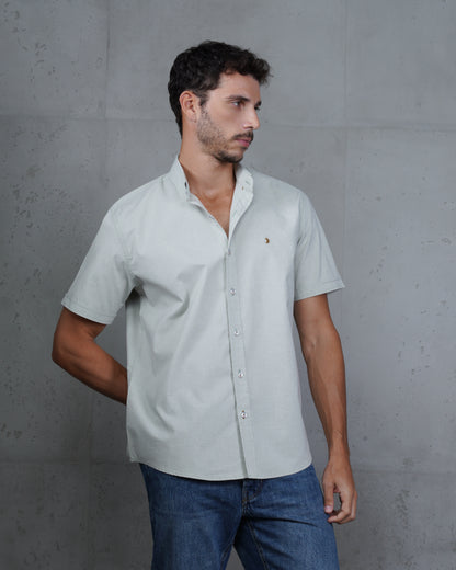 Dark Mint Green Cotton Short-Sleeve Shirt
