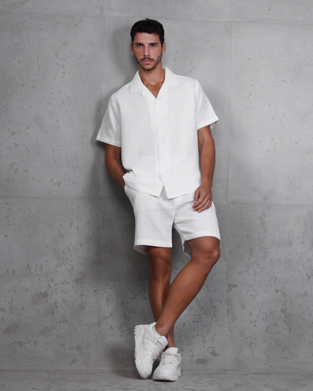 White Linen-Cotton Short Sleeve Shirt & Shorts Set – Relaxed Fit