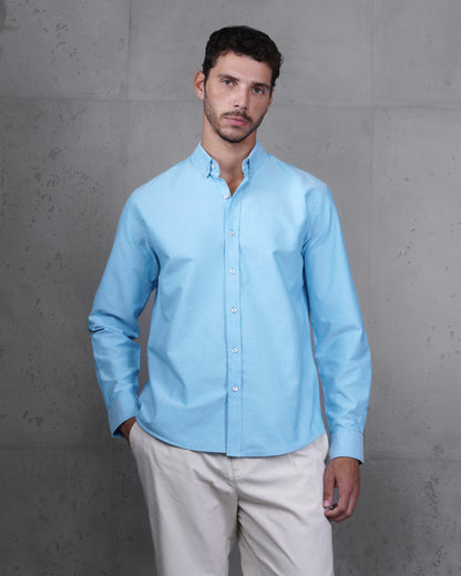 Turquoise Plain Cotton Shirt