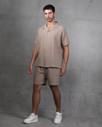 Caffee Linen-Cotton Short Sleeve Shirt & Shorts Set – Relaxed Fit