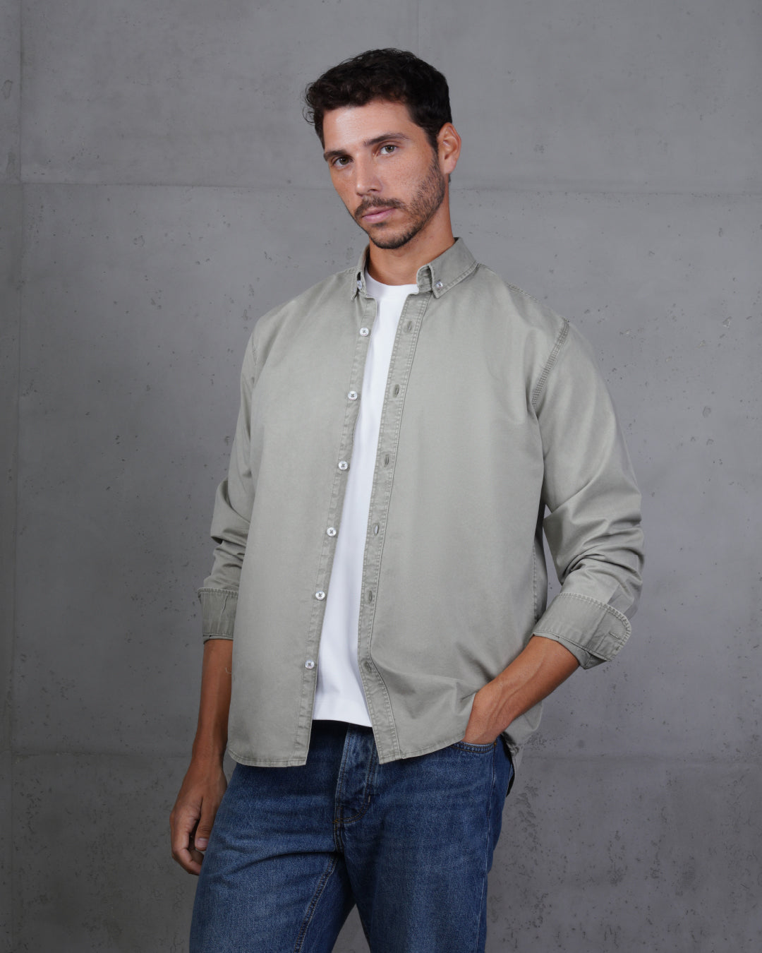 Khaki Men’s Plain Cotton Shirt