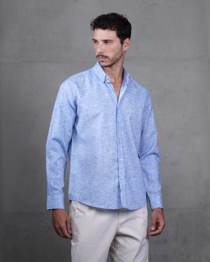 Blue Cotton Casual Long Sleeve Shirt