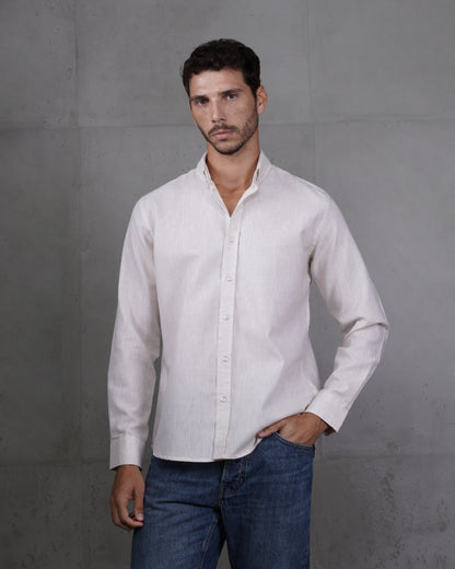 Beige Cotton Casual Long Sleeve Shirt