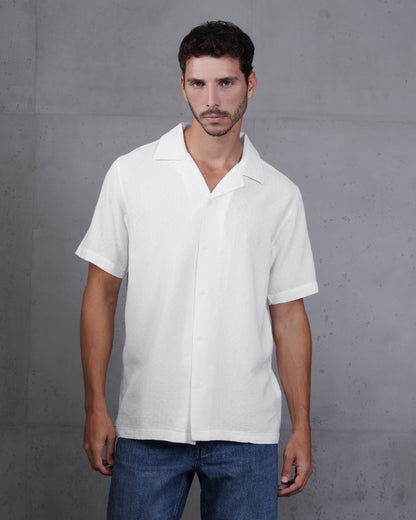 White Riviera Short Sleeve Camp Collar Shirt