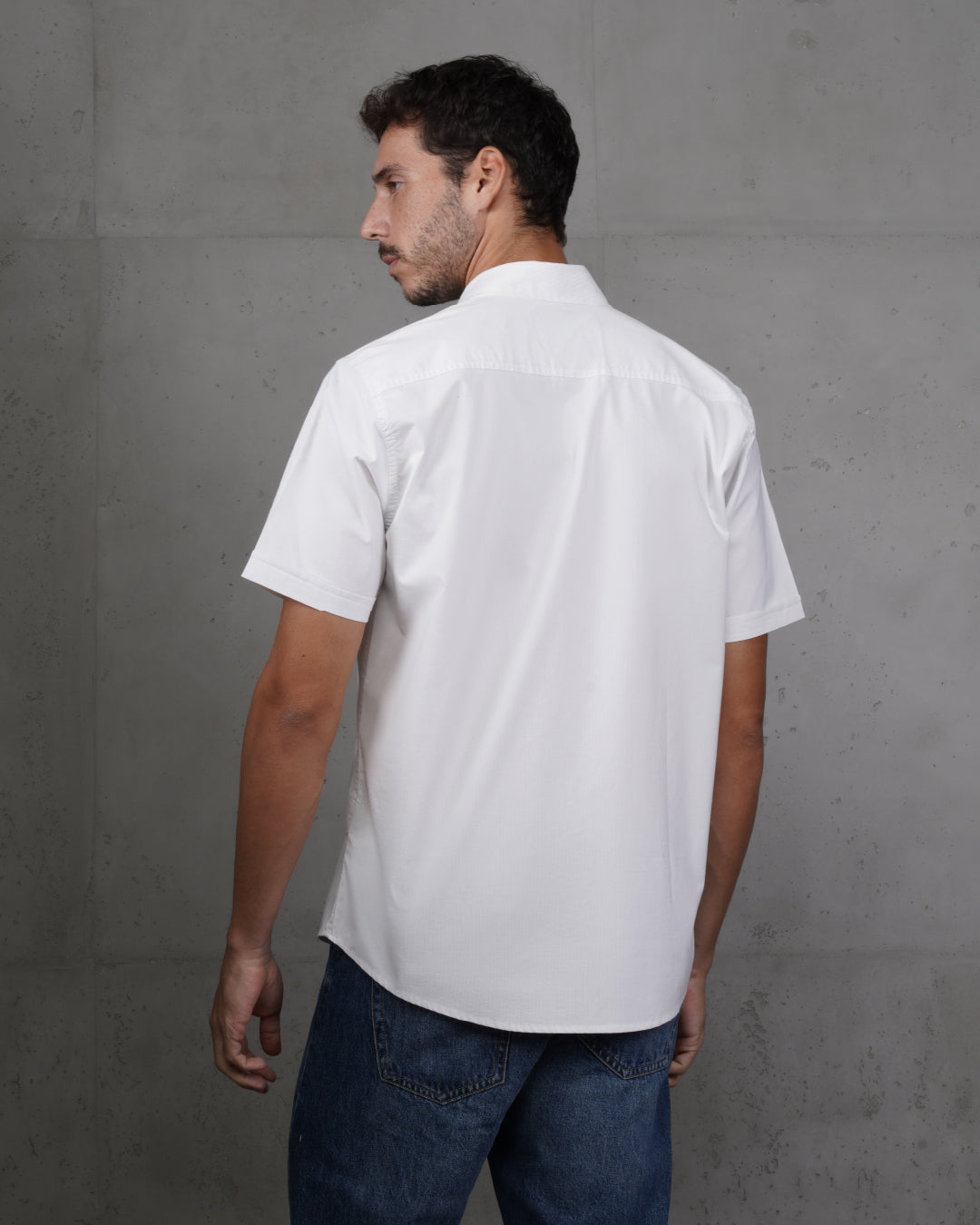 White Cotton Short-Sleeve Shirt