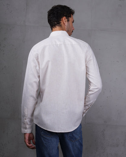 Beige Casual Cotton Long Sleeve Shirt