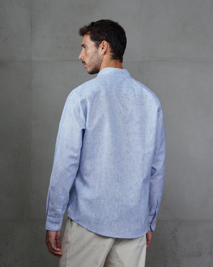 Blue Casual Cotton Long Sleeve Shirt