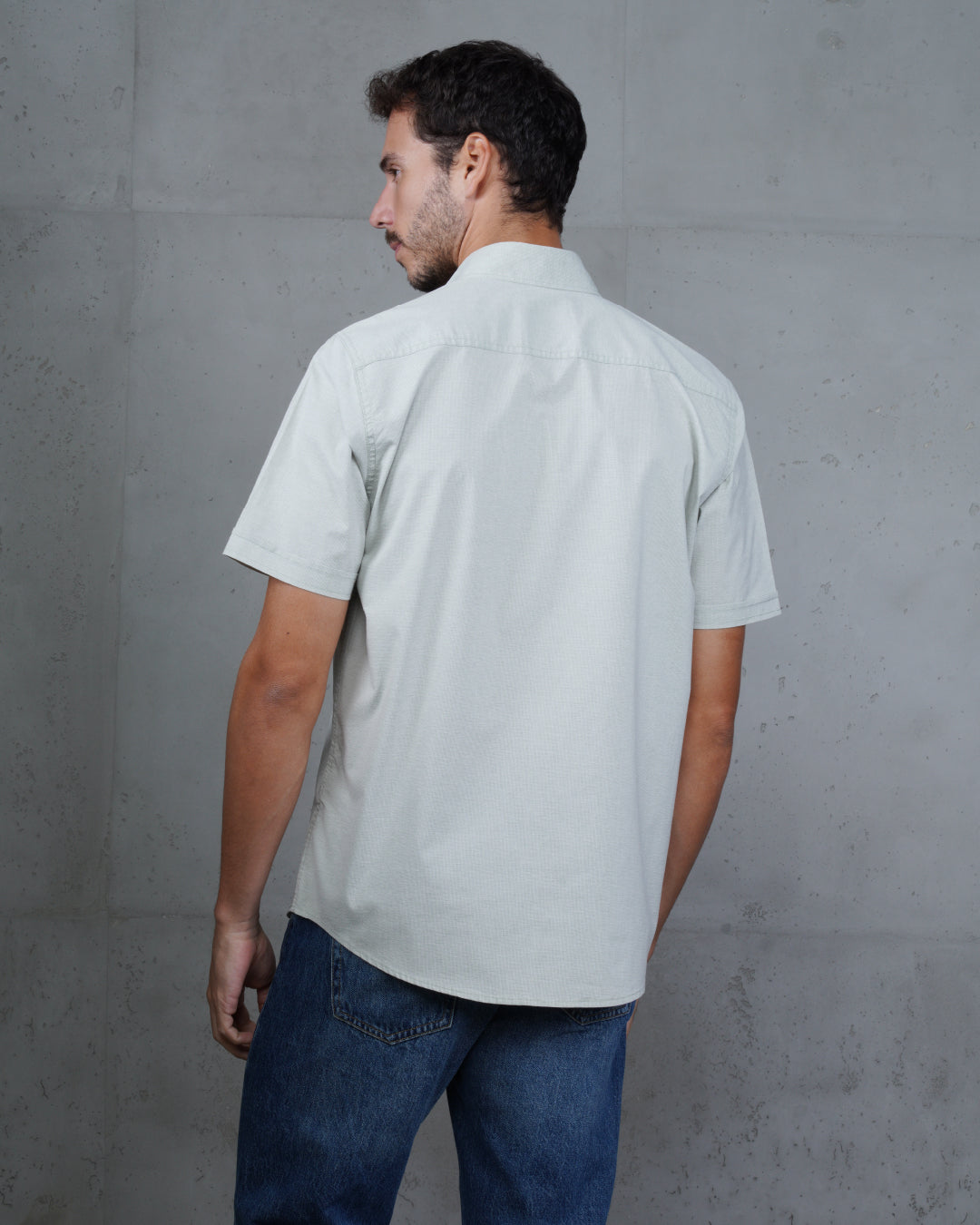 Dark Mint Green Cotton Short-Sleeve Shirt