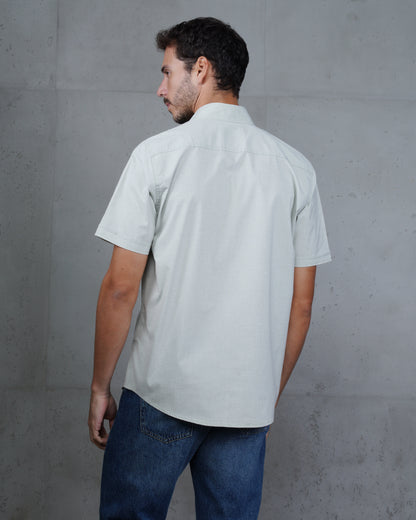 Dark Mint Green Cotton Short-Sleeve Shirt
