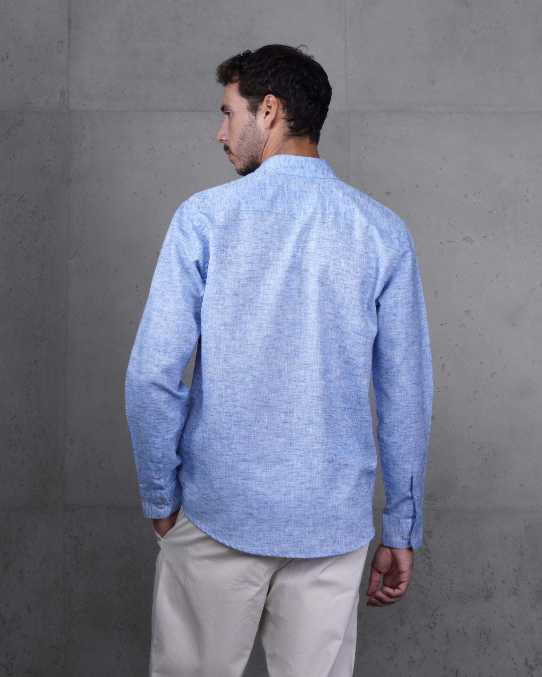Blue Cotton Casual Long Sleeve Shirt
