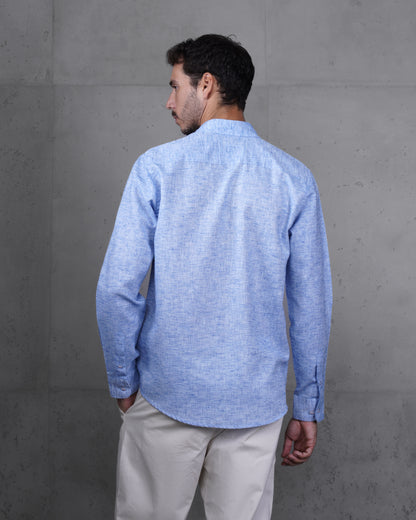 Blue Cotton Casual Long Sleeve Shirt