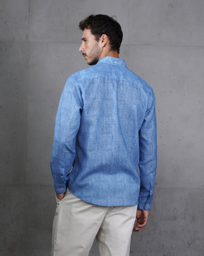 Medium Blue Linen Plain Shirt