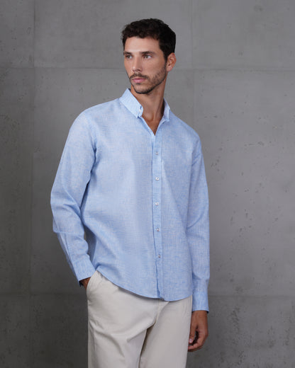 Baby Blue Cotton Casual Long Sleeve Shirt